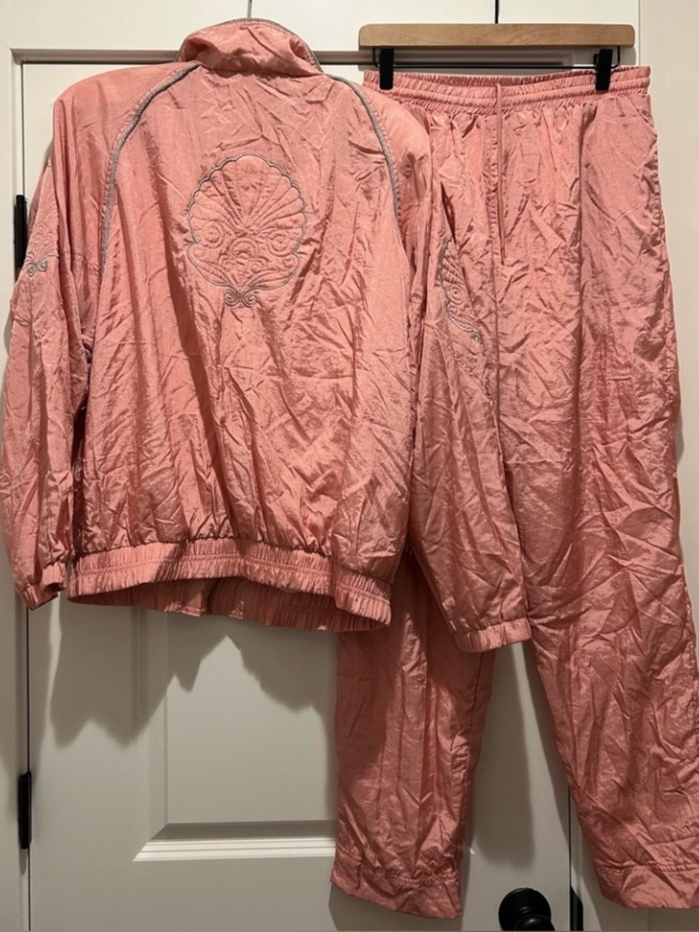 Vintage Lavon by Cheerful Corp-Pink Shell Embroidered Nylon Tracksuit set